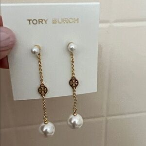 Tory Burch Gold-Tone Pearl Drop Chain Earrings